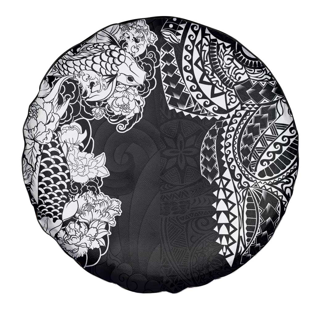 Japanese Irezumi and Hawaiian Polynesian Art Tattoo Spare Tire Cover Black Color - Wonder Print Shop