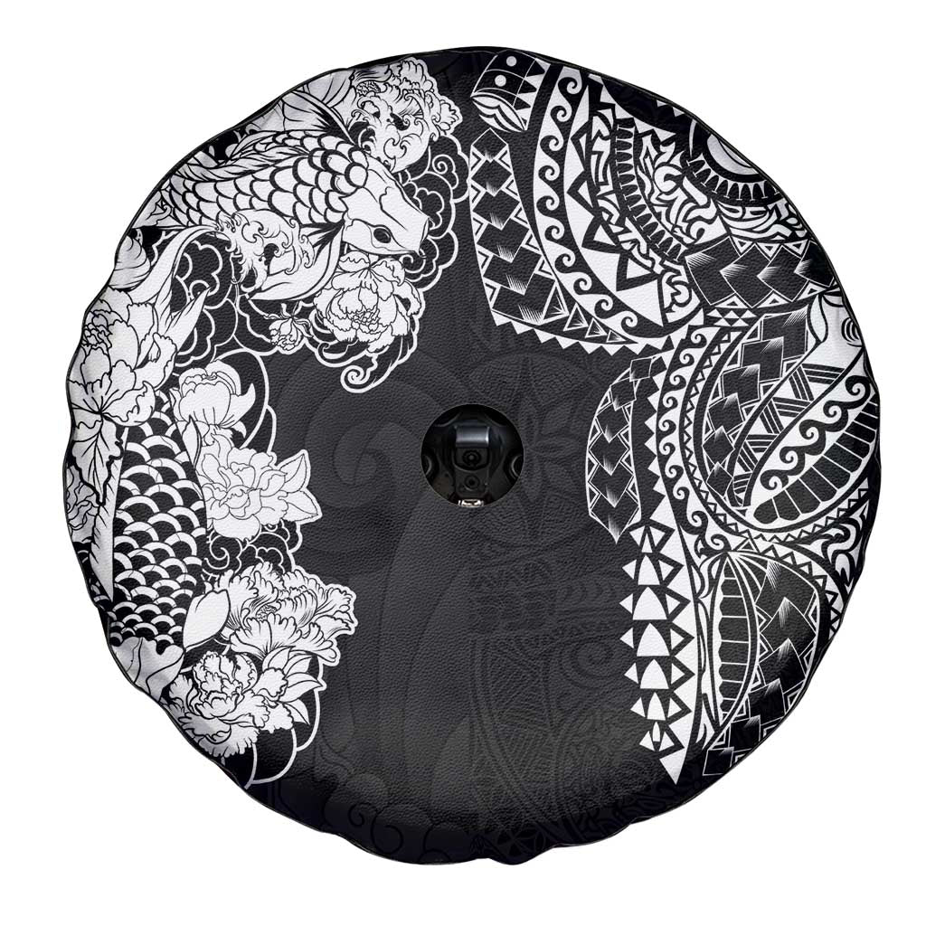 Japanese Irezumi and Hawaiian Polynesian Art Tattoo Spare Tire Cover Black Color - Wonder Print Shop
