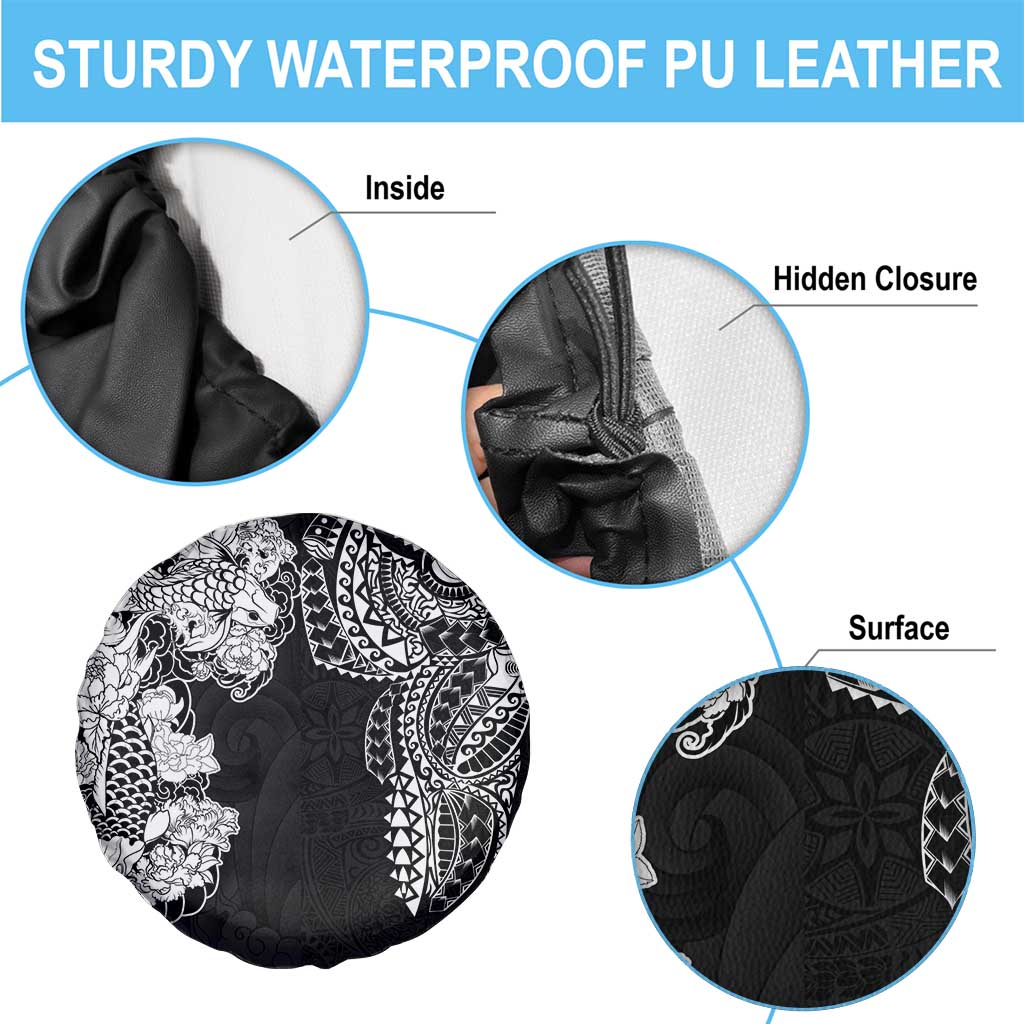 Japanese Irezumi and Hawaiian Polynesian Art Tattoo Spare Tire Cover Black Color - Wonder Print Shop