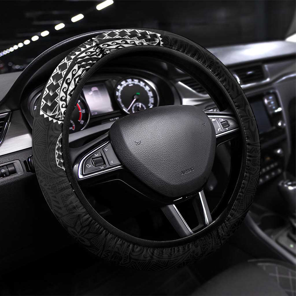 Japanese Irezumi and Hawaiian Polynesian Art Tattoo Steering Wheel Cover Black Color - Wonder Print Shop