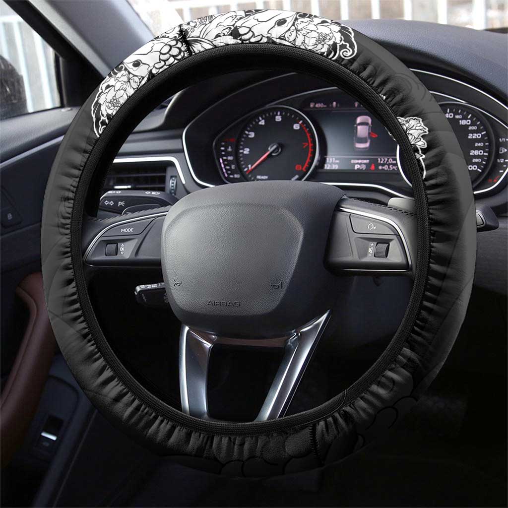Japanese Irezumi and Hawaiian Polynesian Art Tattoo Steering Wheel Cover Black Color - Wonder Print Shop