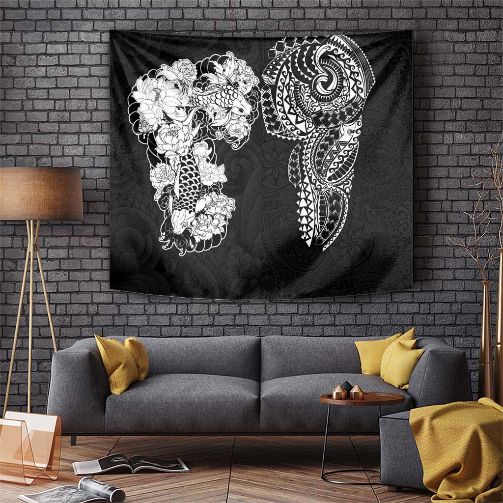 Japanese Irezumi and Hawaiian Polynesian Art Tattoo Tapestry Black Color - Wonder Print Shop