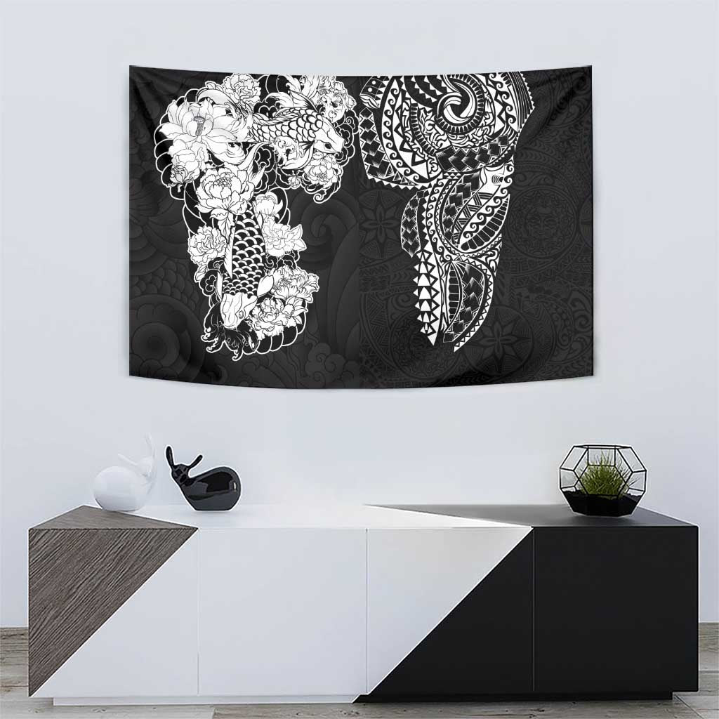 Japanese Irezumi and Hawaiian Polynesian Art Tattoo Tapestry Black Color - Wonder Print Shop