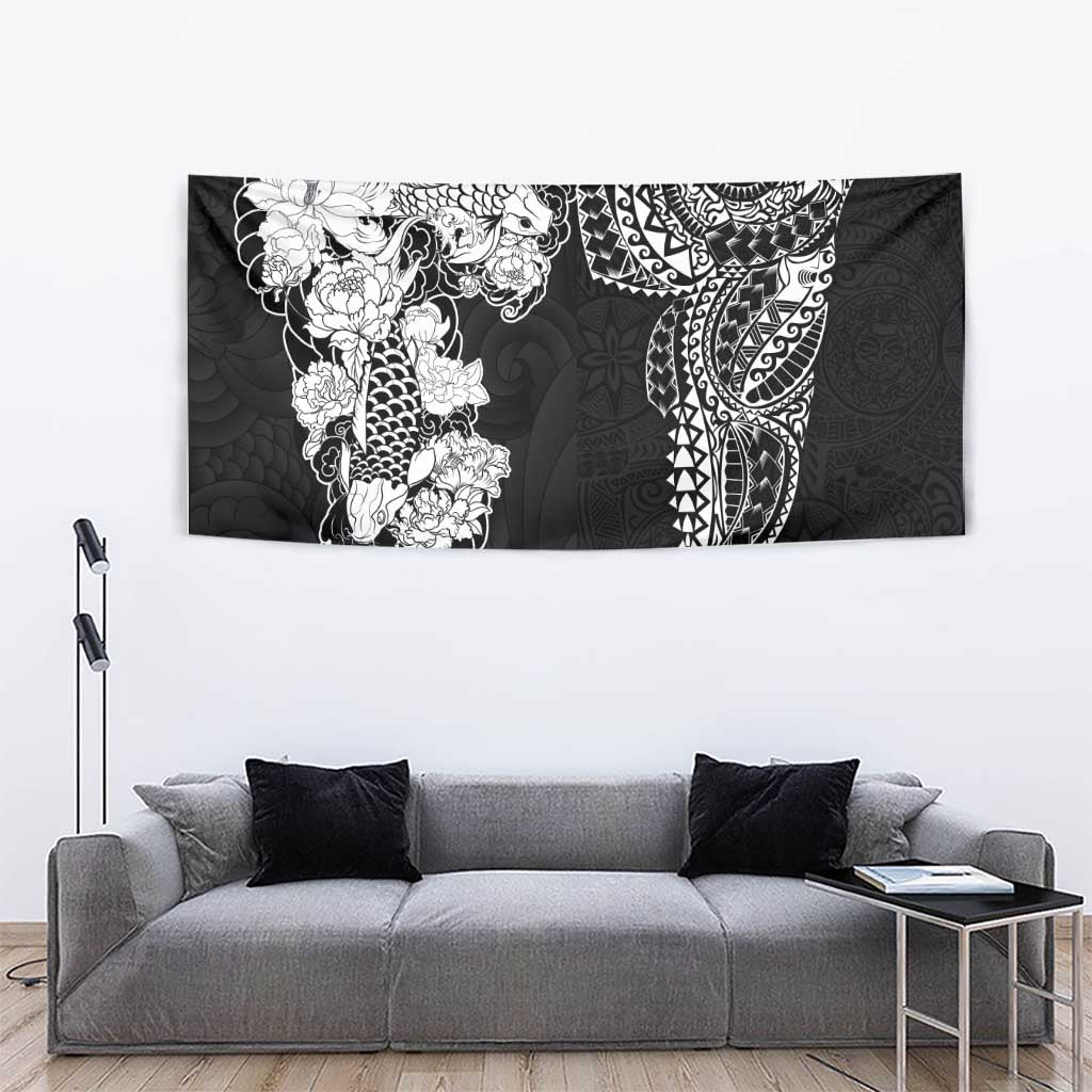 Japanese Irezumi and Hawaiian Polynesian Art Tattoo Tapestry Black Color - Wonder Print Shop