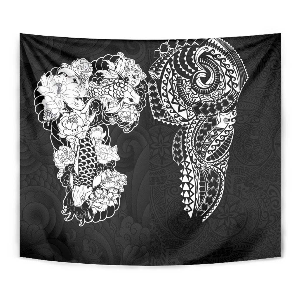 Japanese Irezumi and Hawaiian Polynesian Art Tattoo Tapestry Black Color - Wonder Print Shop