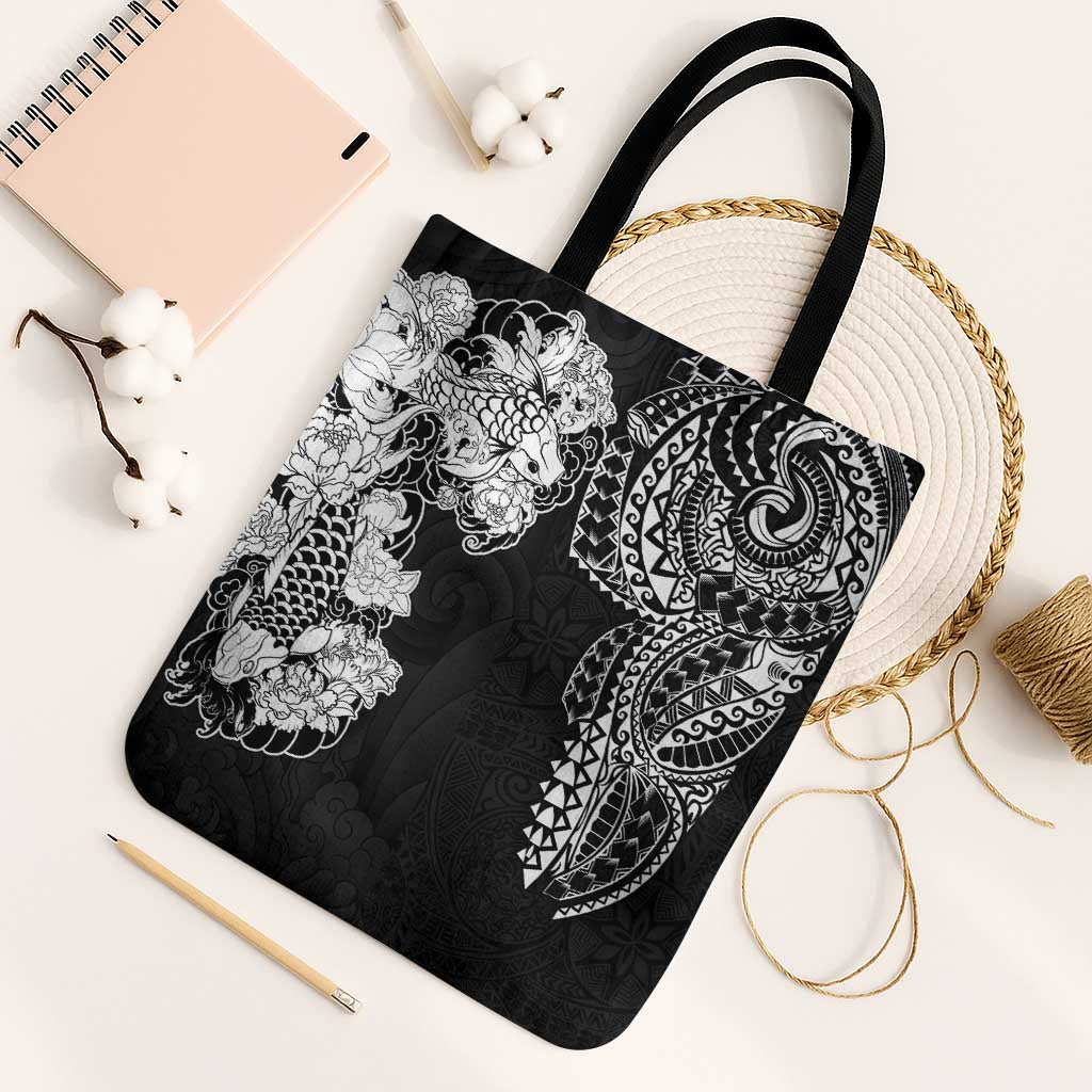 Japanese Irezumi and Hawaiian Polynesian Art Tattoo Tote Bag Black Color - Wonder Print Shop