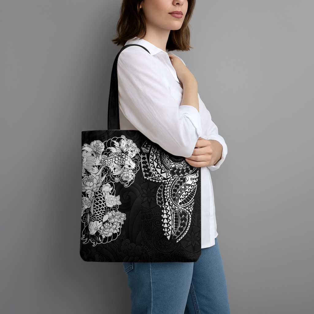 Japanese Irezumi and Hawaiian Polynesian Art Tattoo Tote Bag Black Color - Wonder Print Shop