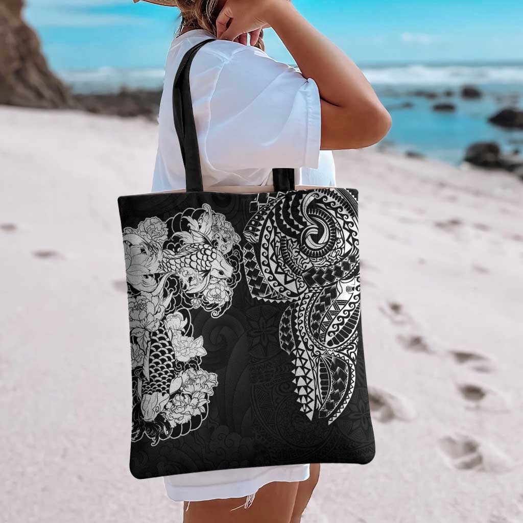 Japanese Irezumi and Hawaiian Polynesian Art Tattoo Tote Bag Black Color - Wonder Print Shop