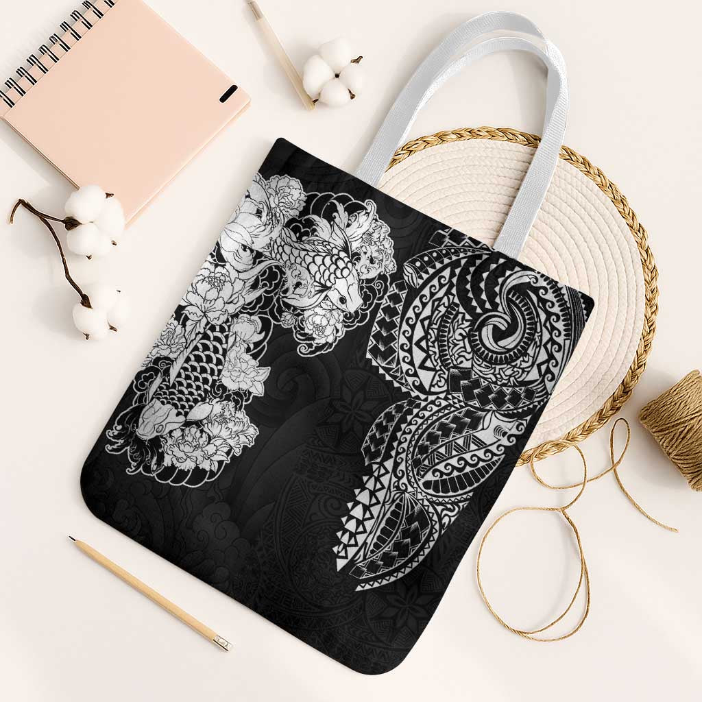 Japanese Irezumi and Hawaiian Polynesian Art Tattoo Tote Bag Black Color - Wonder Print Shop