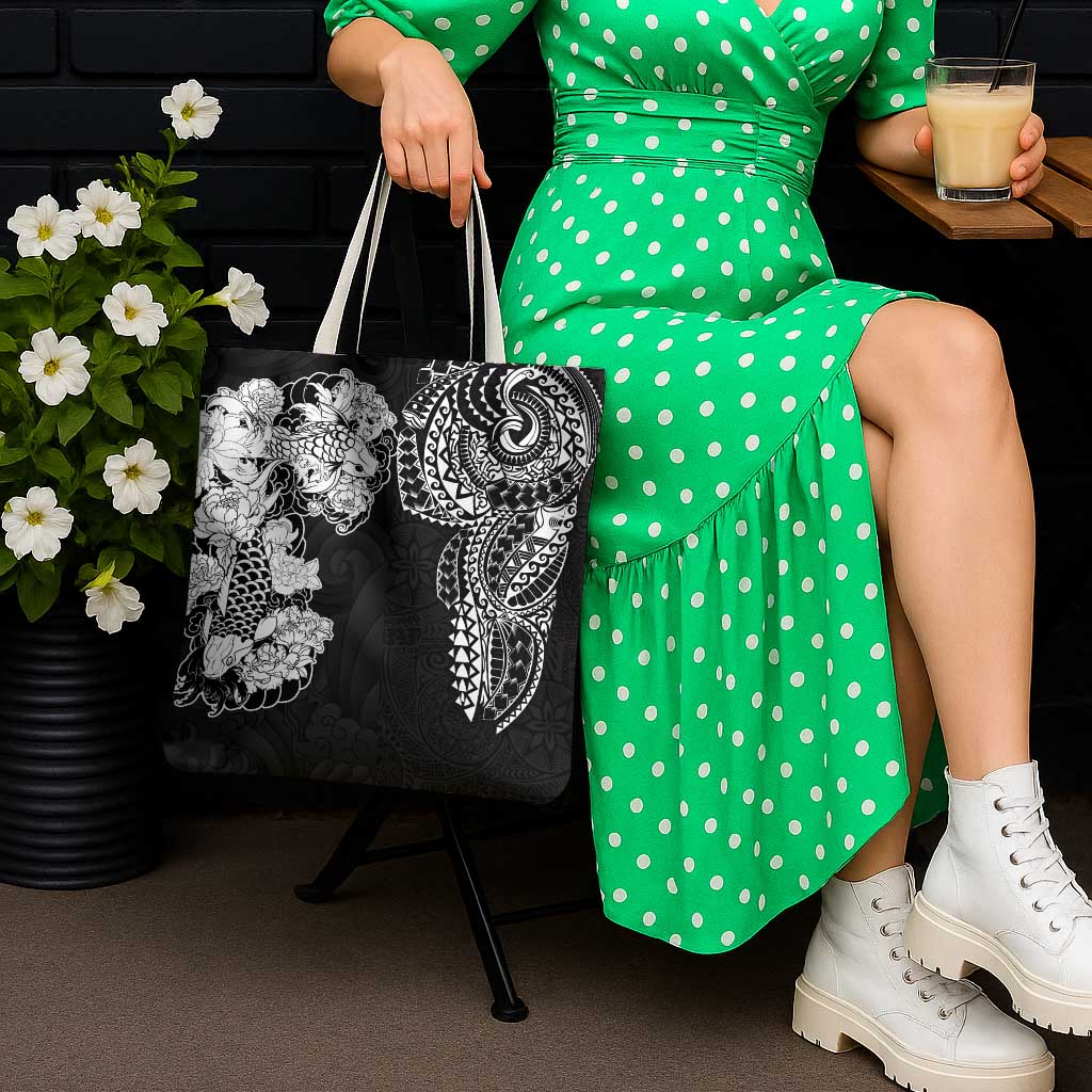 Japanese Irezumi and Hawaiian Polynesian Art Tattoo Tote Bag Black Color - Wonder Print Shop