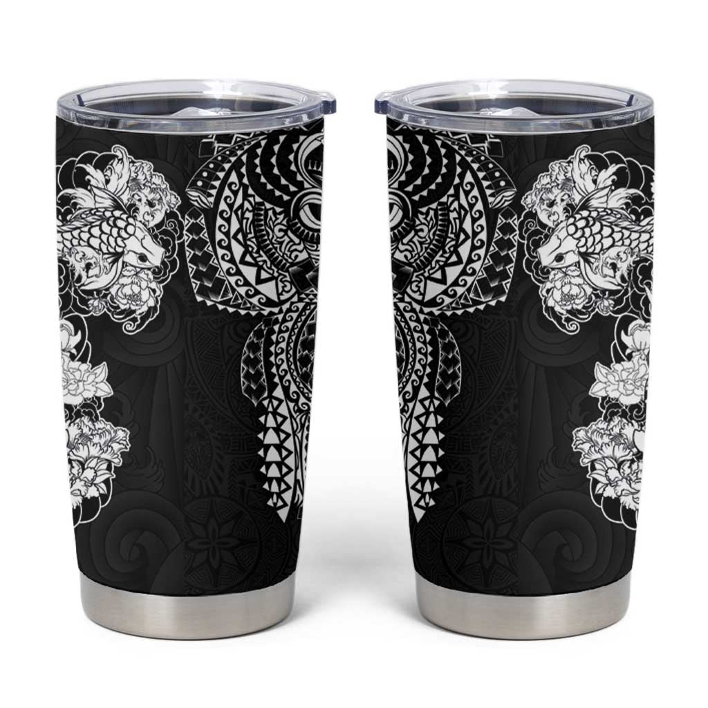 Japanese Irezumi and Hawaiian Polynesian Art Tattoo Tumbler Cup Black Color - Wonder Print Shop