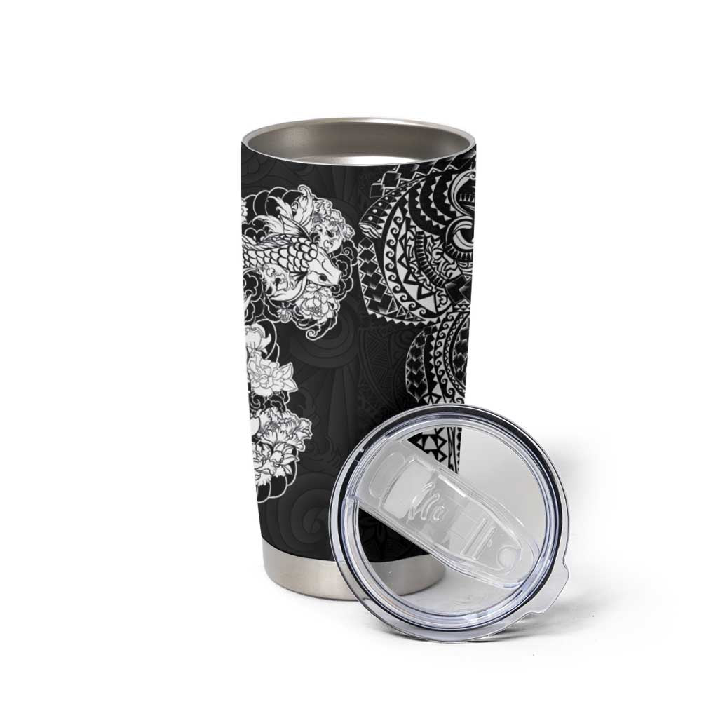 Japanese Irezumi and Hawaiian Polynesian Art Tattoo Tumbler Cup Black Color - Wonder Print Shop