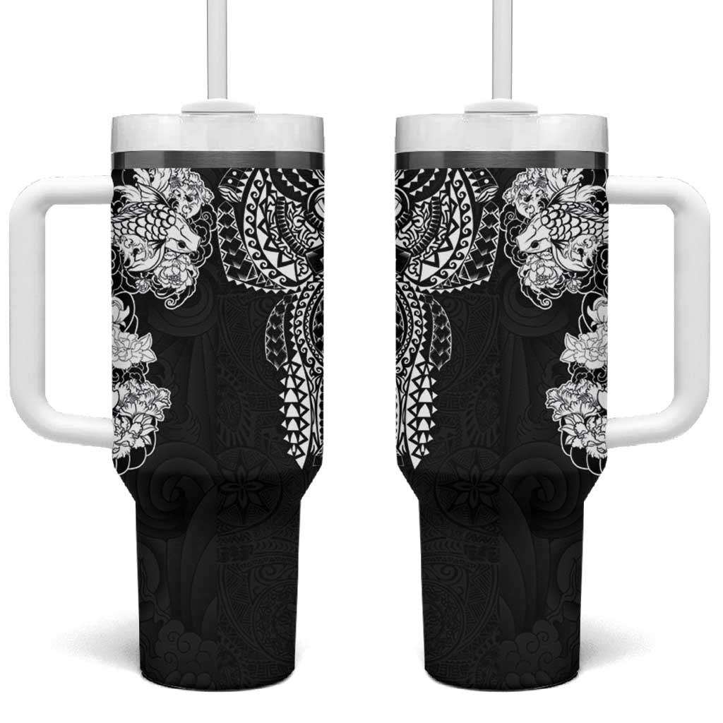 Japanese Irezumi and Hawaiian Polynesian Art Tattoo Tumbler With Handle Black Color - Wonder Print Shop