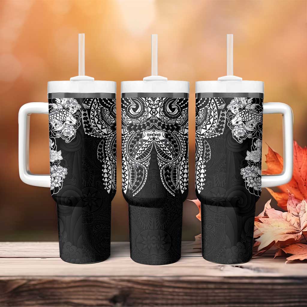 Japanese Irezumi and Hawaiian Polynesian Art Tattoo Tumbler With Handle Black Color - Wonder Print Shop