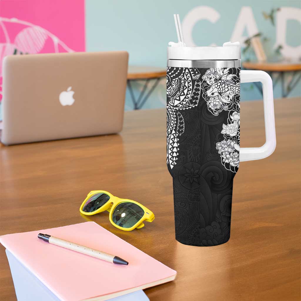 Japanese Irezumi and Hawaiian Polynesian Art Tattoo Tumbler With Handle Black Color - Wonder Print Shop