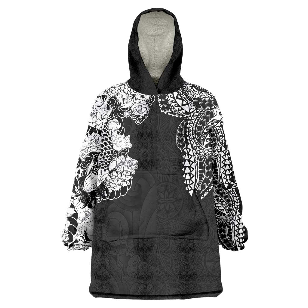 Japanese Irezumi and Hawaiian Polynesian Art Tattoo Wearable Blanket Hoodie Black Color - Wonder Print Shop