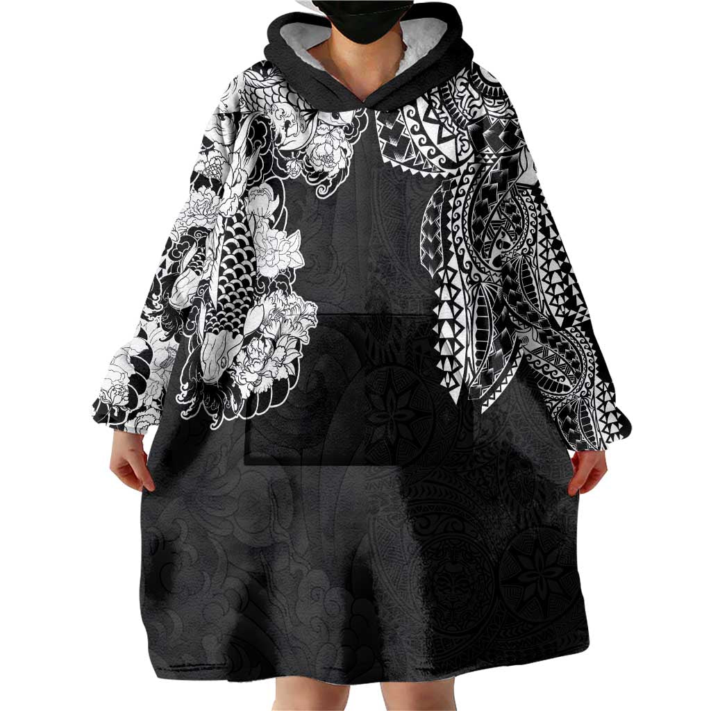 Japanese Irezumi and Hawaiian Polynesian Art Tattoo Wearable Blanket Hoodie Black Color - Wonder Print Shop