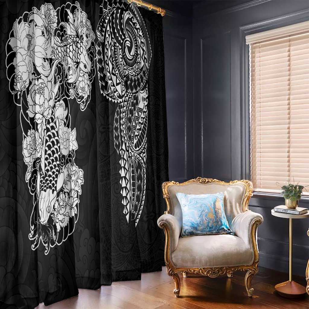 Japanese Irezumi and Hawaiian Polynesian Art Tattoo Window Curtain Black Color - Wonder Print Shop