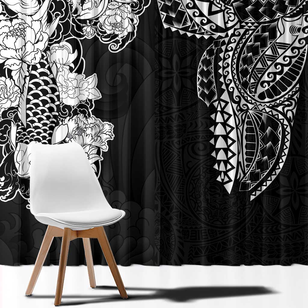 Japanese Irezumi and Hawaiian Polynesian Art Tattoo Window Curtain Black Color - Wonder Print Shop