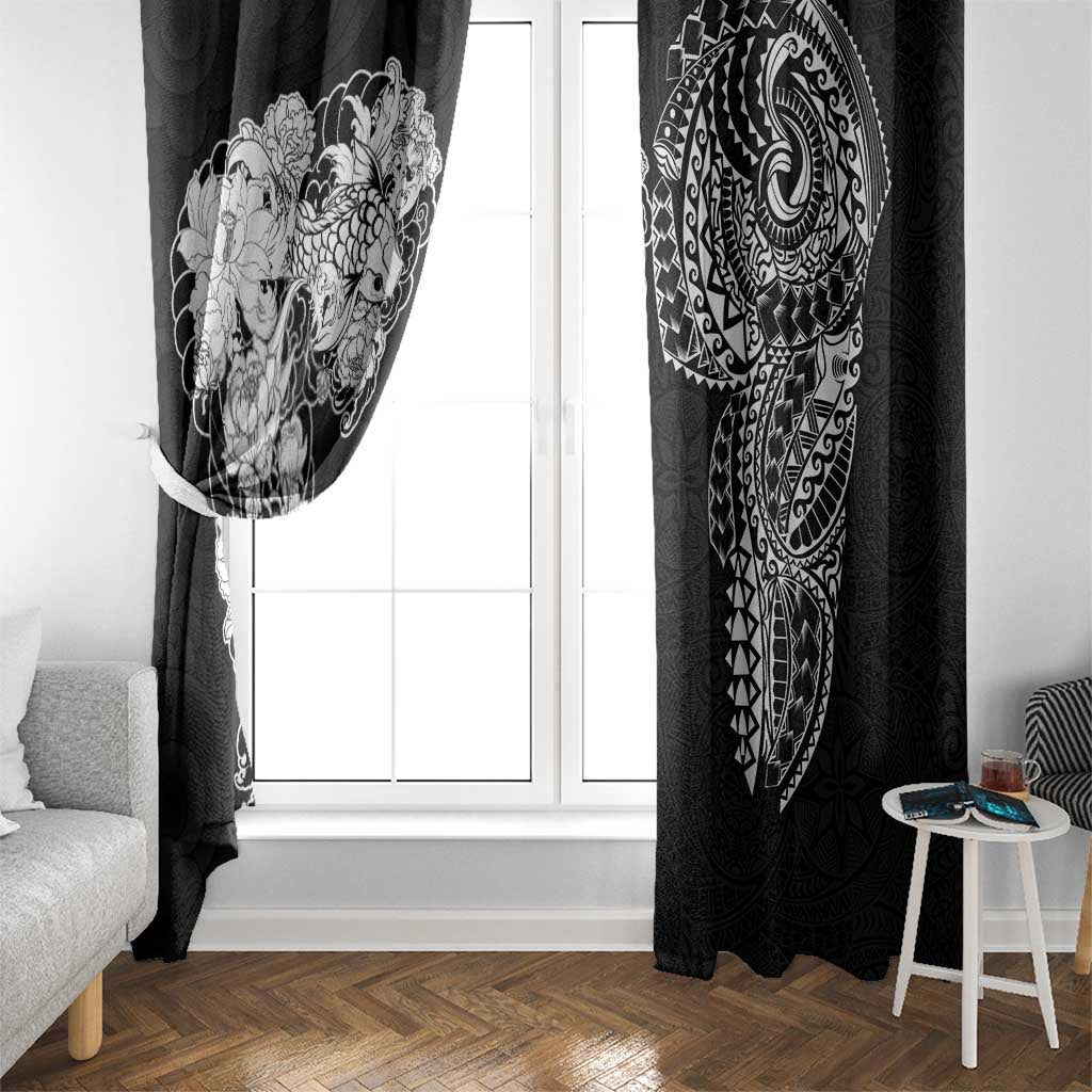 Japanese Irezumi and Hawaiian Polynesian Art Tattoo Window Curtain Black Color - Wonder Print Shop