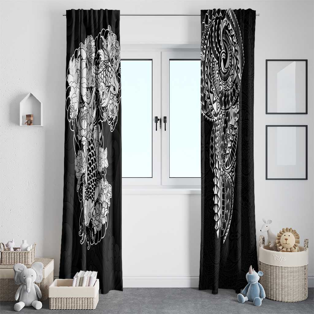 Japanese Irezumi and Hawaiian Polynesian Art Tattoo Window Curtain Black Color - Wonder Print Shop