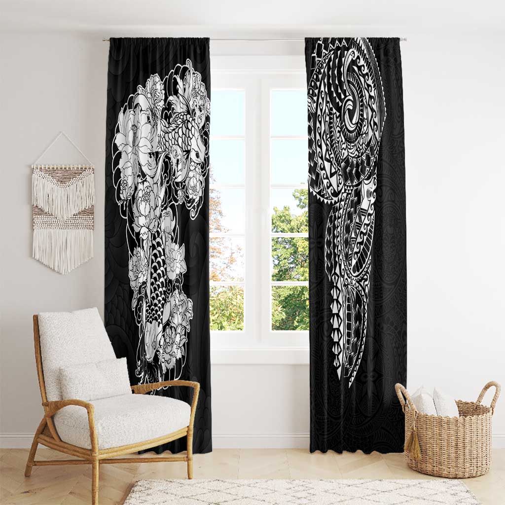 Japanese Irezumi and Hawaiian Polynesian Art Tattoo Window Curtain Black Color - Wonder Print Shop