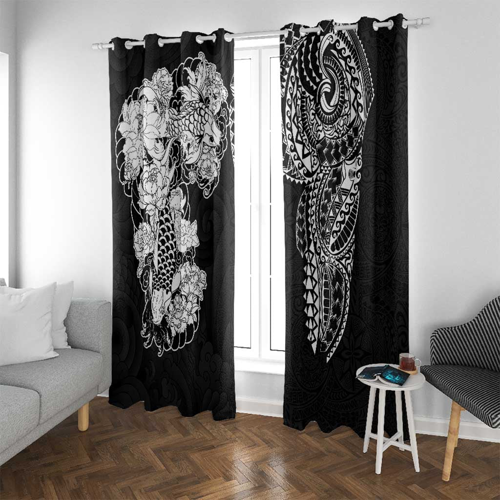Japanese Irezumi and Hawaiian Polynesian Art Tattoo Window Curtain Black Color - Wonder Print Shop