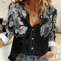 Japanese Irezumi and Hawaiian Polynesian Art Tattoo Women Casual Shirt Black Color - Wonder Print Shop