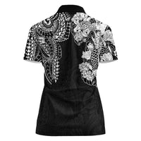 Japanese Irezumi and Hawaiian Polynesian Art Tattoo Women Polo Shirt Black Color - Wonder Print Shop
