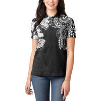 Japanese Irezumi and Hawaiian Polynesian Art Tattoo Women Polo Shirt Black Color - Wonder Print Shop