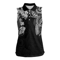 Japanese Irezumi and Hawaiian Polynesian Art Tattoo Women Sleeveless Polo Shirt Black Color - Wonder Print Shop