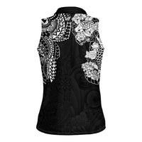 Japanese Irezumi and Hawaiian Polynesian Art Tattoo Women Sleeveless Polo Shirt Black Color - Wonder Print Shop