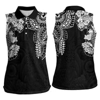Japanese Irezumi and Hawaiian Polynesian Art Tattoo Women Sleeveless Polo Shirt Black Color - Wonder Print Shop