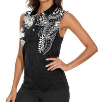 Japanese Irezumi and Hawaiian Polynesian Art Tattoo Women Sleeveless Polo Shirt Black Color - Wonder Print Shop
