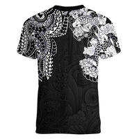 Japanese Irezumi and Hawaiian Polynesian Art Tattoo Women V-Neck T-Shirt Black Color - Wonder Print Shop