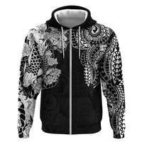 Japanese Irezumi and Hawaiian Polynesian Art Tattoo Zip Hoodie Black Color - Wonder Print Shop
