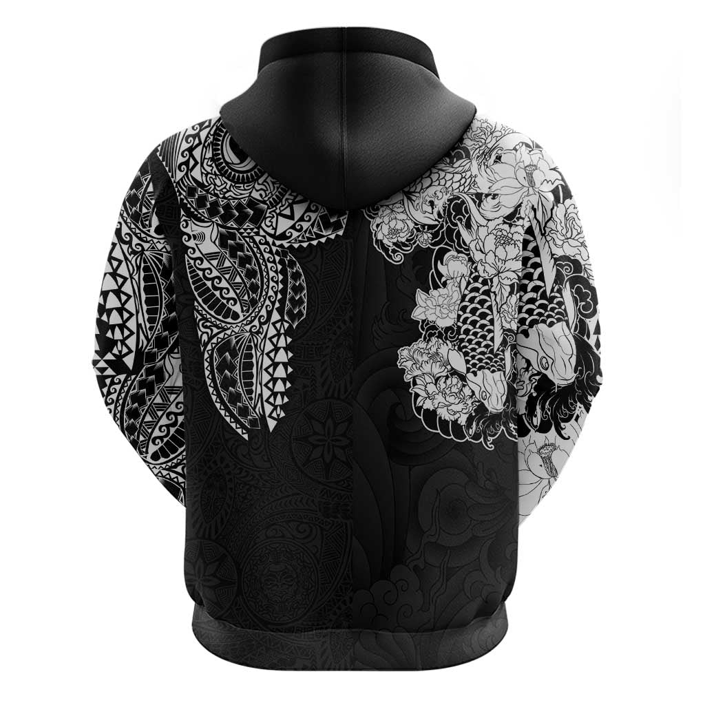 Japanese Irezumi and Hawaiian Polynesian Art Tattoo Zip Hoodie Black Color - Wonder Print Shop