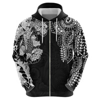 Japanese Irezumi and Hawaiian Polynesian Art Tattoo Zip Hoodie Black Color - Wonder Print Shop