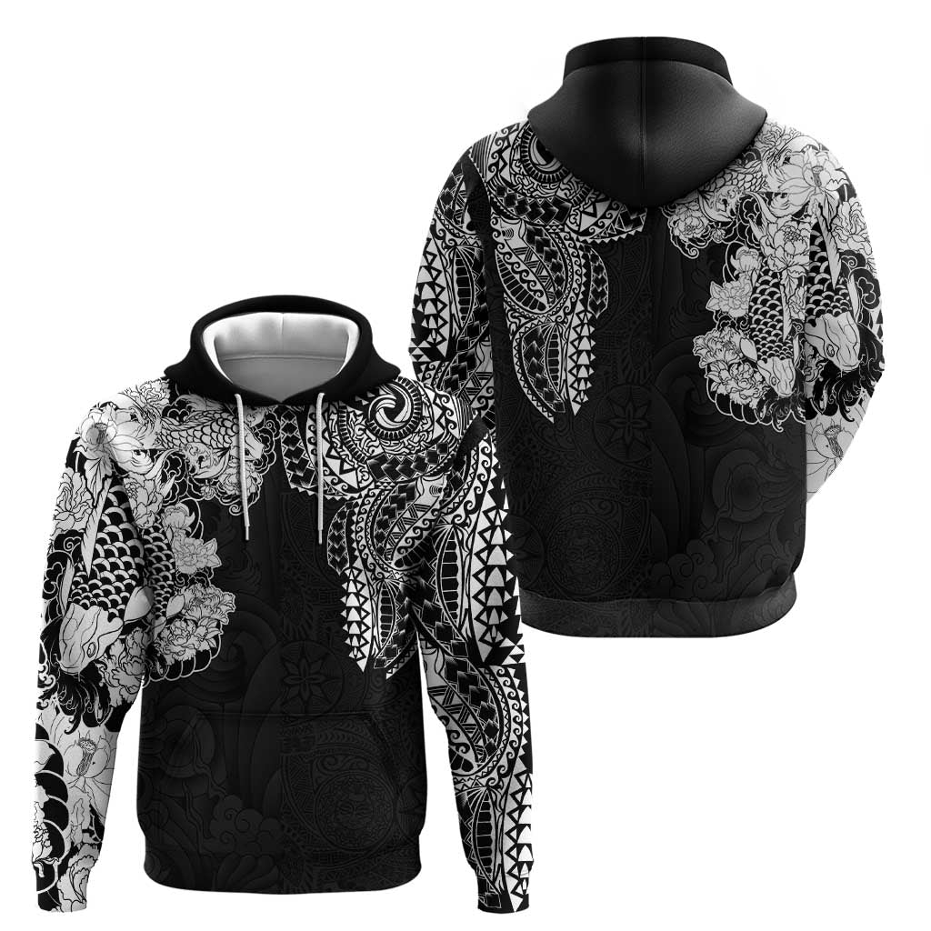 Japanese Irezumi and Hawaiian Polynesian Art Tattoo Zip Hoodie Black Color - Wonder Print Shop