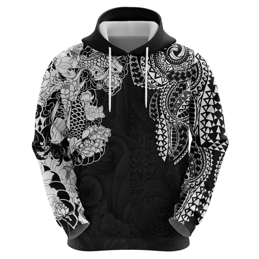 Japanese Irezumi and Hawaiian Polynesian Art Tattoo Zip Hoodie Black Color - Wonder Print Shop