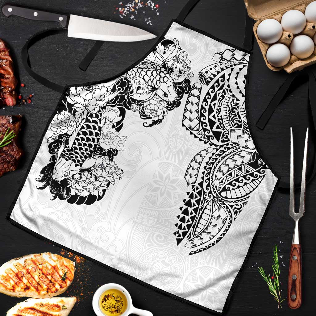 Japanese Irezumi and Hawaiian Polynesian Art Tattoo Apron White Color - Wonder Print Shop