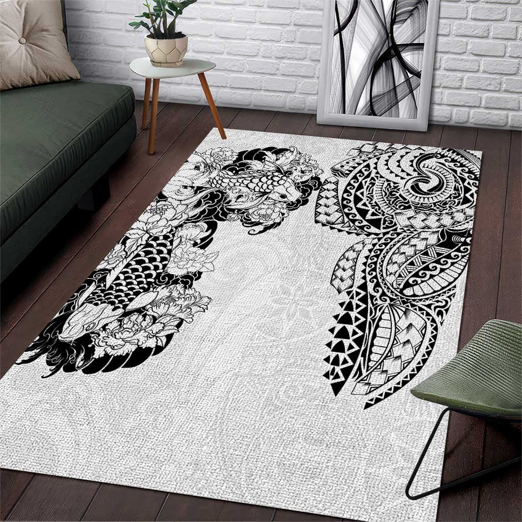 Japanese Irezumi and Hawaiian Polynesian Art Tattoo Area Rug White Color - Wonder Print Shop