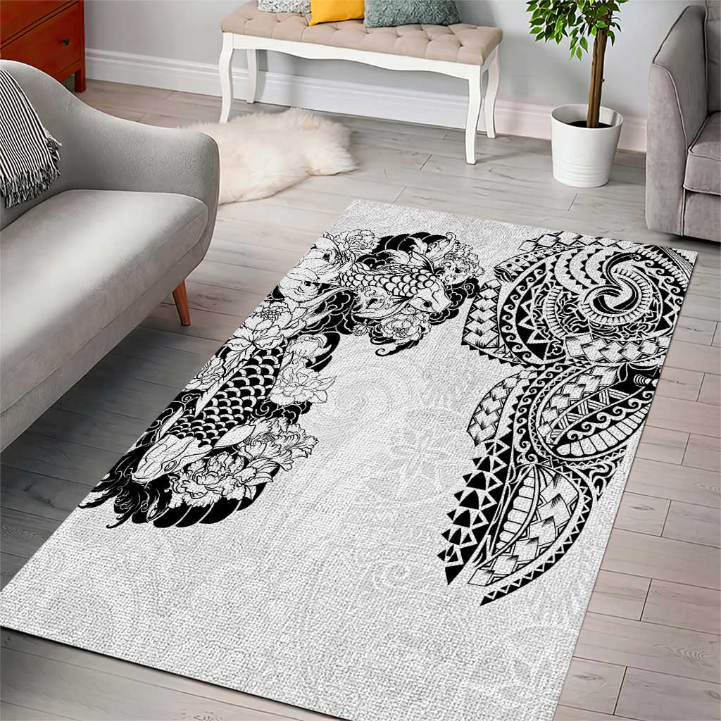 Japanese Irezumi and Hawaiian Polynesian Art Tattoo Area Rug White Color - Wonder Print Shop