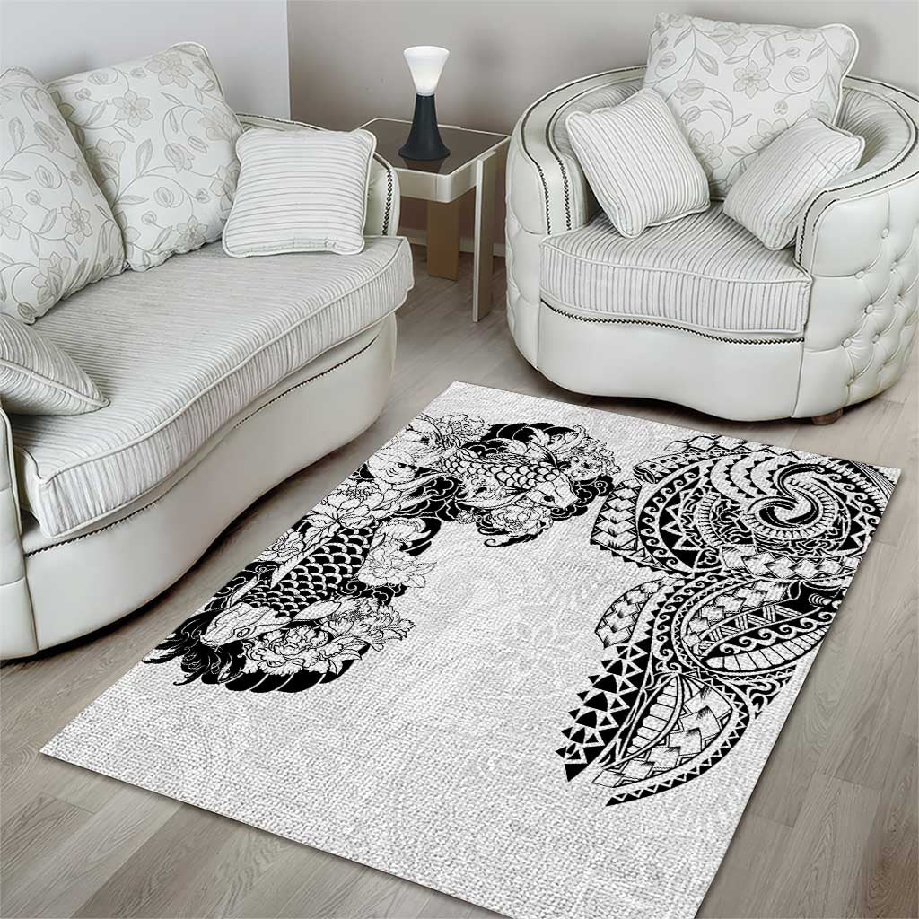 Japanese Irezumi and Hawaiian Polynesian Art Tattoo Area Rug White Color - Wonder Print Shop