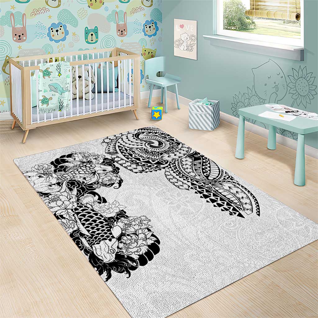 Japanese Irezumi and Hawaiian Polynesian Art Tattoo Area Rug White Color - Wonder Print Shop