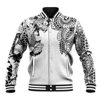 Japanese Irezumi and Hawaiian Polynesian Art Tattoo Baseball Jacket White Color - Wonder Print Shop