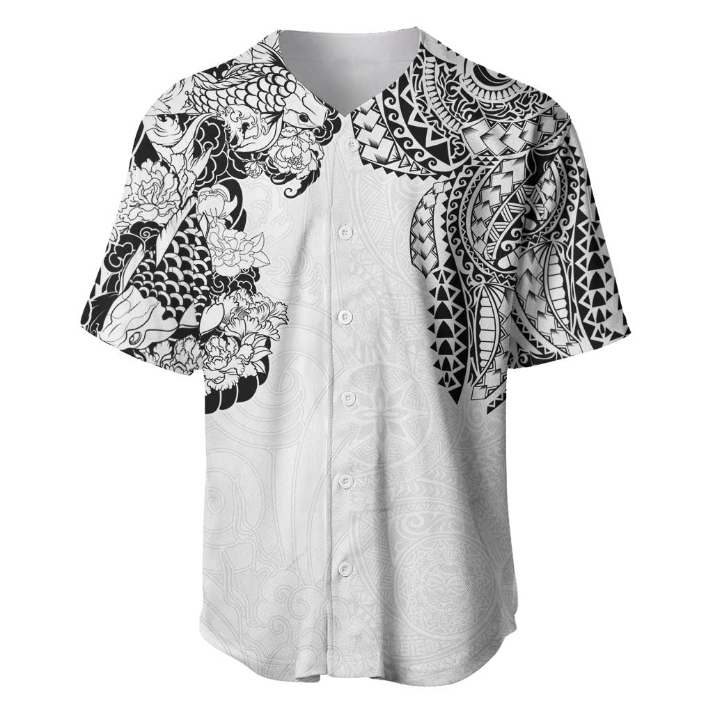 Japanese Irezumi and Hawaiian Polynesian Art Tattoo Baseball Jersey White Color - Wonder Print Shop