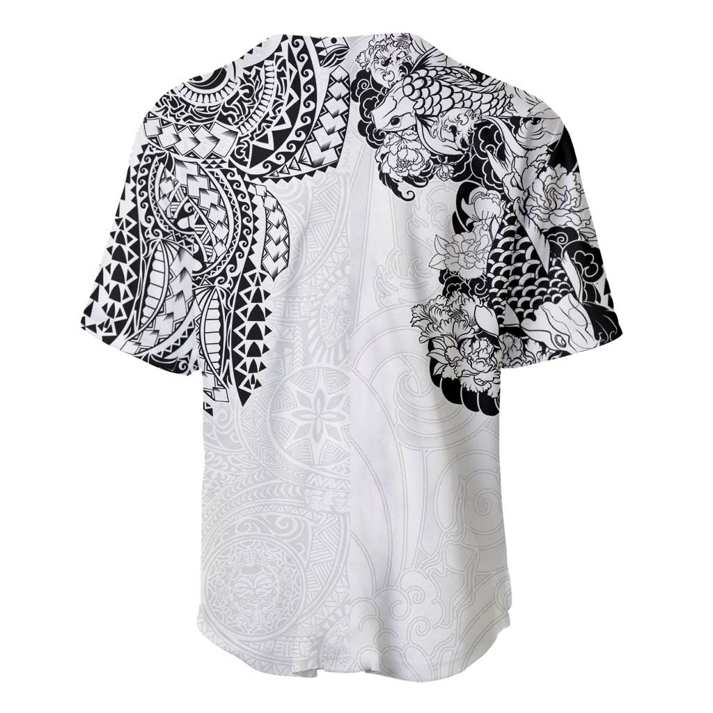 Japanese Irezumi and Hawaiian Polynesian Art Tattoo Baseball Jersey White Color - Wonder Print Shop