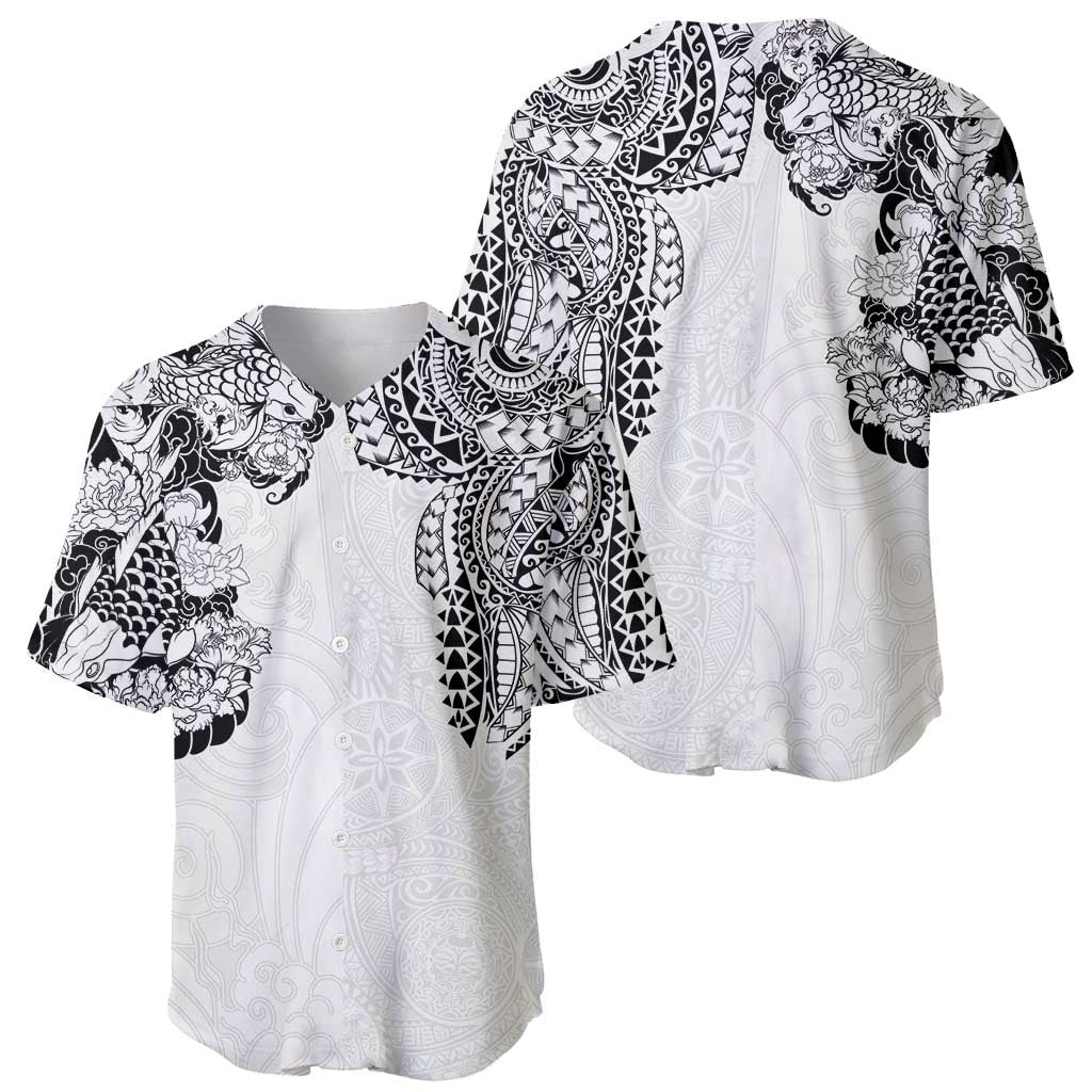 Japanese Irezumi and Hawaiian Polynesian Art Tattoo Baseball Jersey White Color - Wonder Print Shop