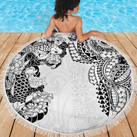 Japanese Irezumi and Hawaiian Polynesian Art Tattoo Beach Blanket White Color - Wonder Print Shop
